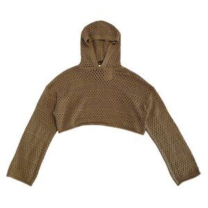 Sincerely Jules Cropped Beige Knit Hoodie Sweater Womens S. NWT.